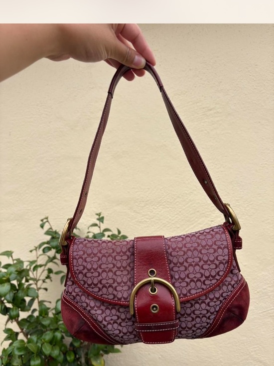 Coach compact burgundy signature canvas shoulder bag